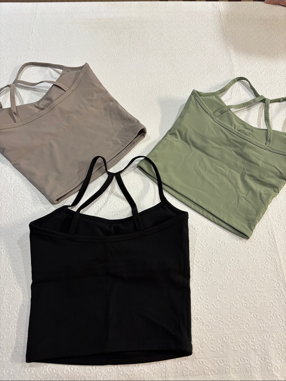 Women's Strappy Tank Top with built in bra - Black, Sage, Taupe - Picture 2 of 7